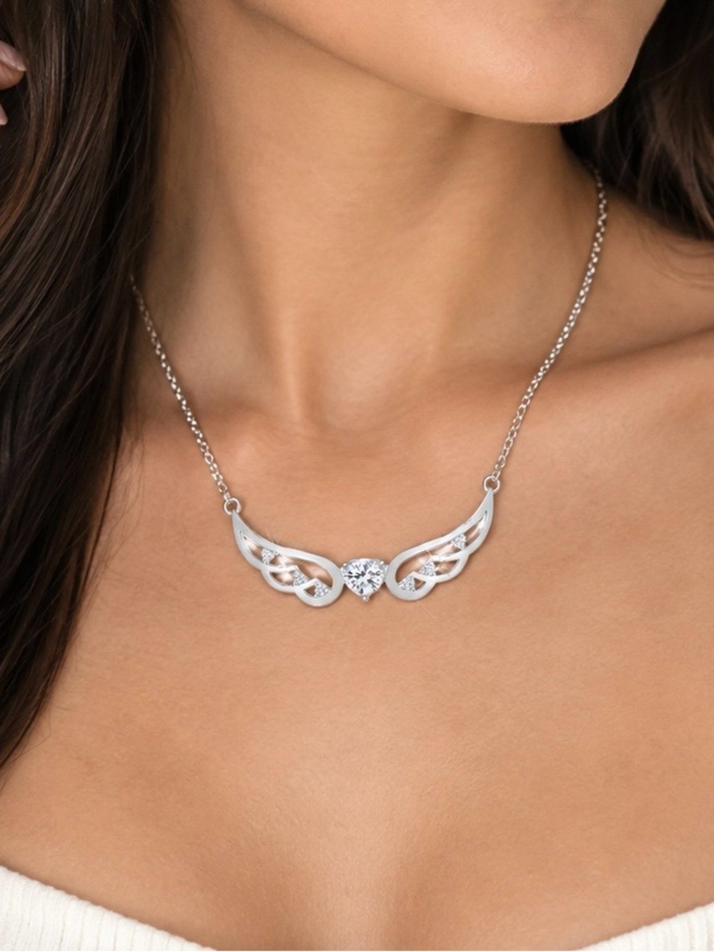 Swarovski Silver Wing Heart Crystal Necklace